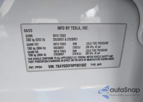 2023 Tesla Model Y Performance Dual Motor All-Wheel Drive from USA, damaged, VIN 7SAYGDEF6PF801002